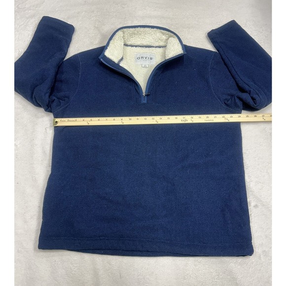 Orvis Pullover Sweater 1/4 Zip Men's Size Large Sherpa Fleece Lined Blue - Picture 5 of 8